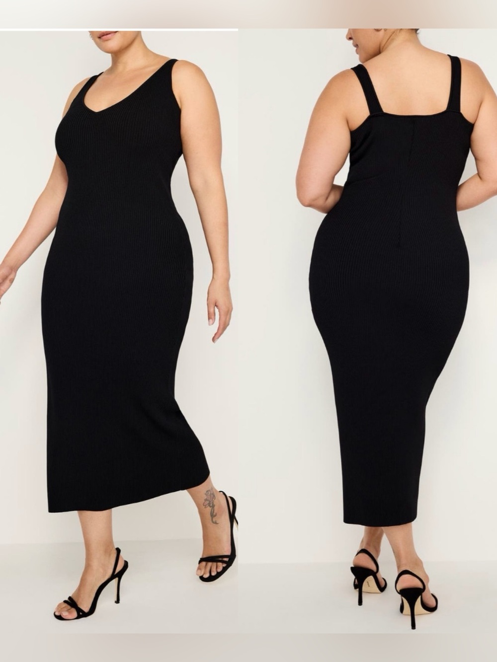 Good American Virgo Black Rib-Knit Sleeveless Body-con Dress Size Large